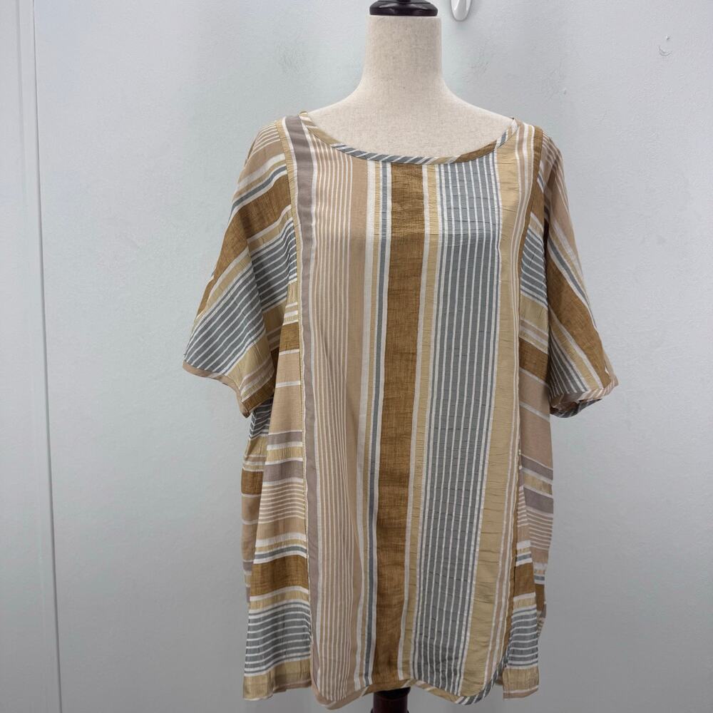 NWT Marina Rinaldi Striped Colorblock Linen Blend Boxy Top Shirt Neutral Plus 20